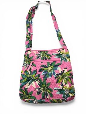 Vera Bradley Triple Zip Hipster Tropical Paradise Pink Floral Crossbody Bag